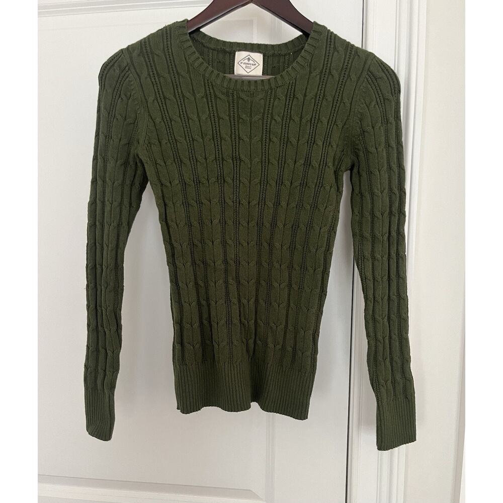 St Johns Bay Y2K Cable Knit Sweater Womens Sz. S Crew Neck Olive Pullover NWOT